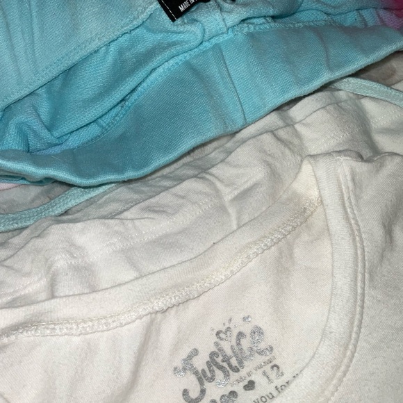 Justice size 12.Shorts blue pink tie-dye.Neon colors open piece white tee outfit - Picture 6 of 8